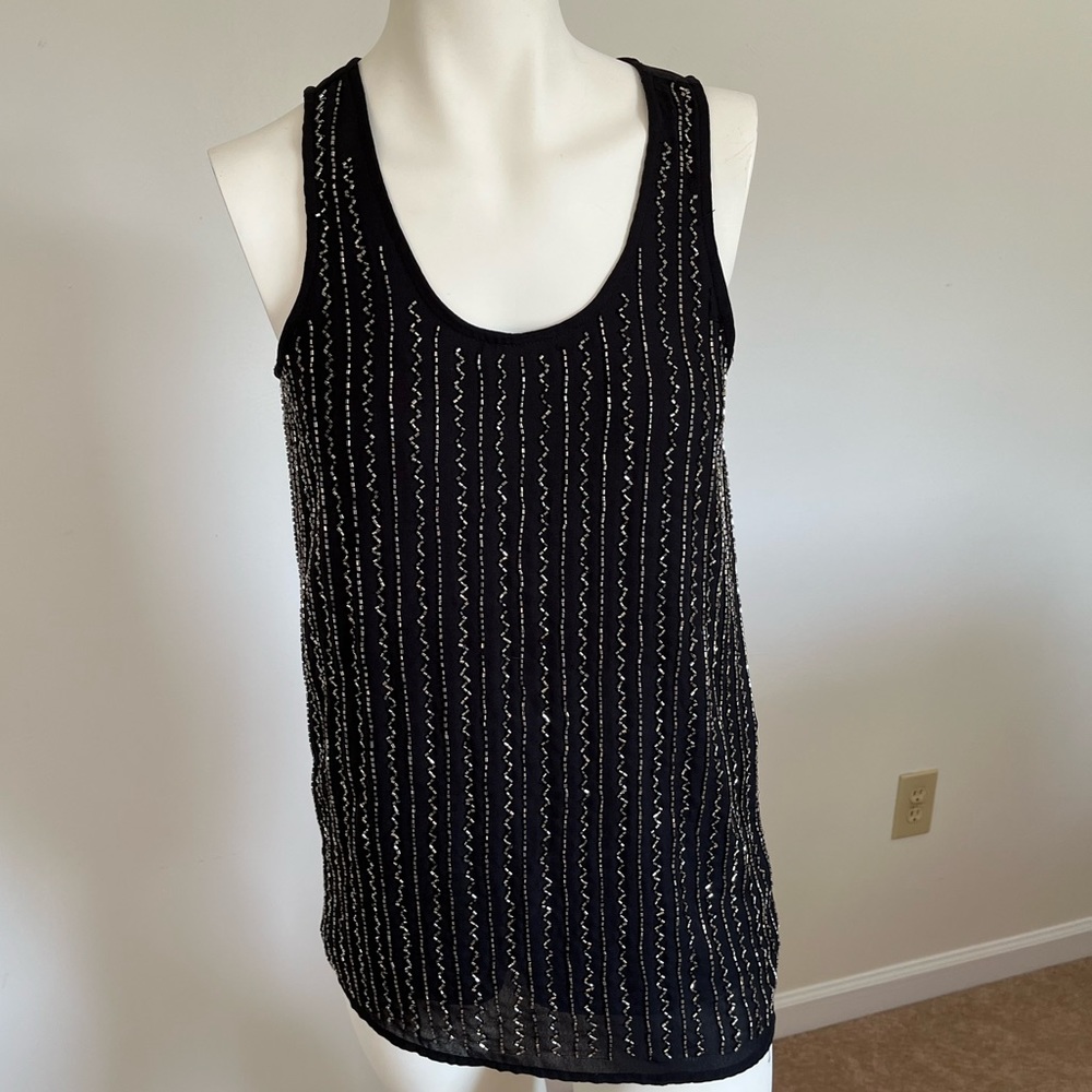 Black beaded date night top - XS